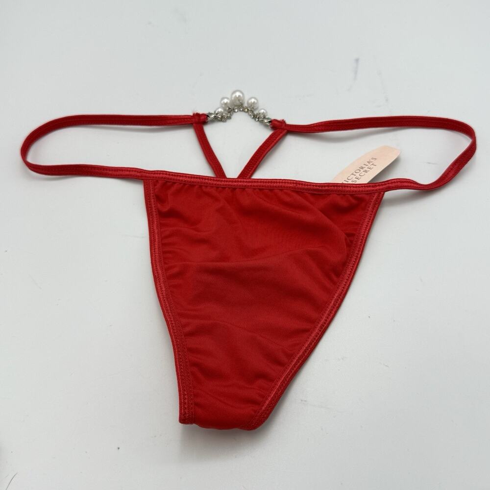 NWT Victorias Secret VTG 2004 Rhinestone Pearl V string Thong Panty SIZE MEDIUM
